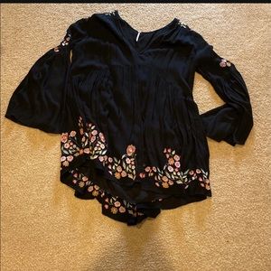Free people baby doll dress flare arms embroidered flowers